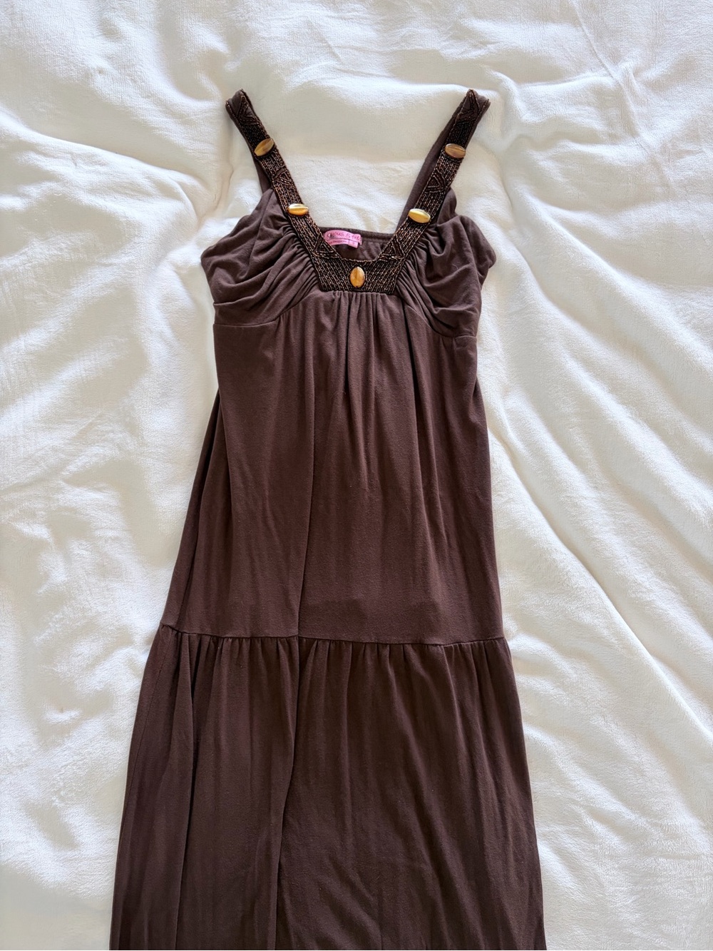 Women's Brown Maxi Dress with Button-Detail Straps